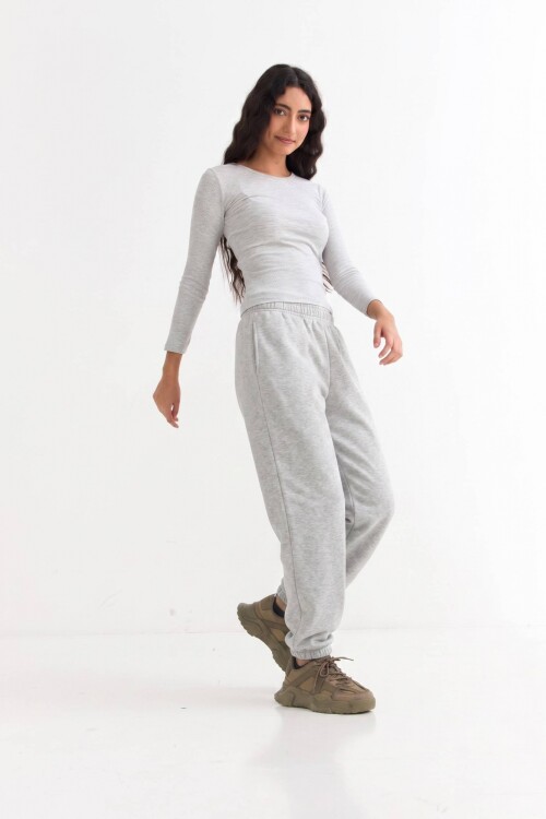 Pantalón dep clásico c/puños elásticos - UNISEX Gris melange claro