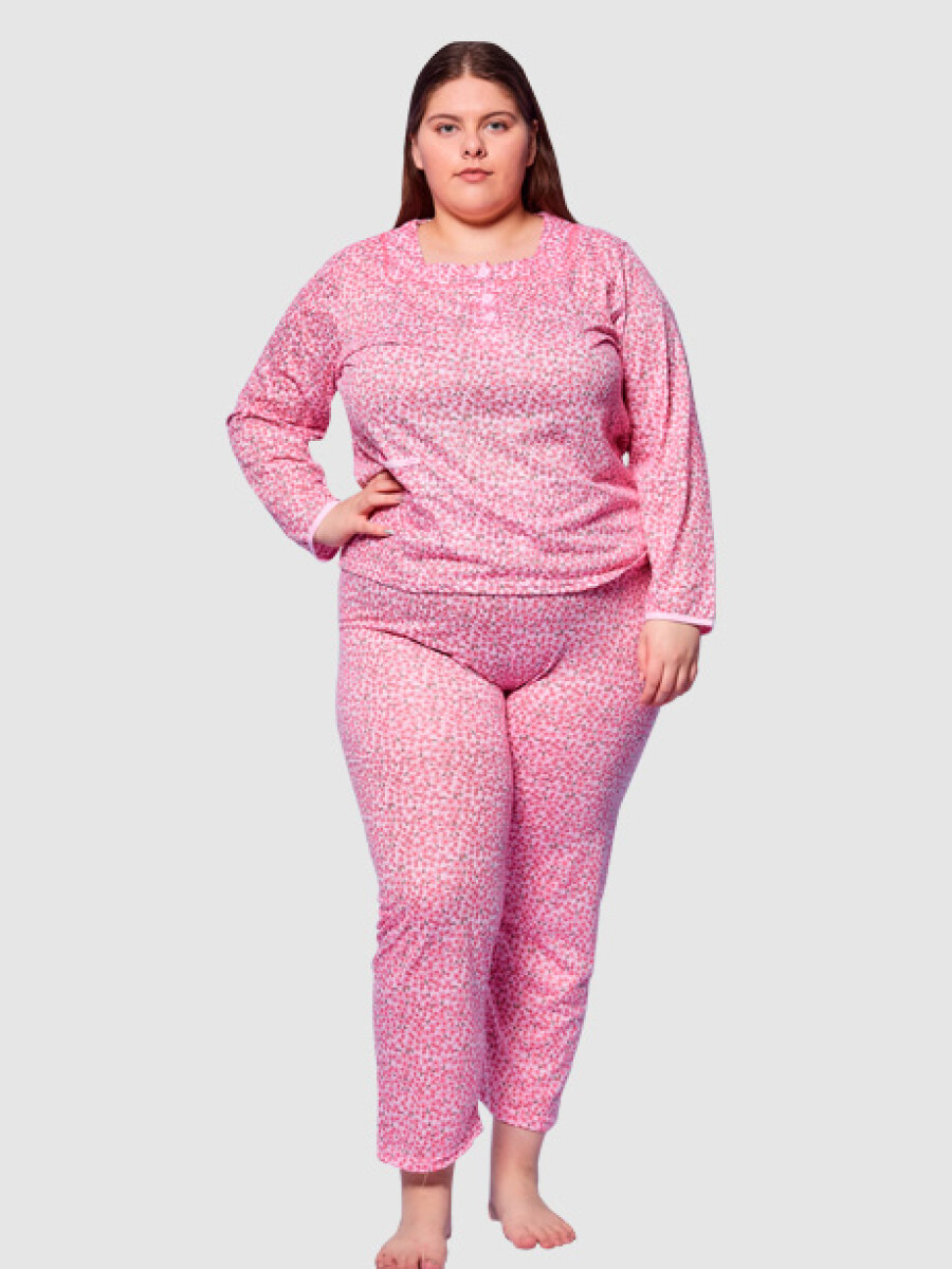 Pijama manga larga algodón India - Rosa 