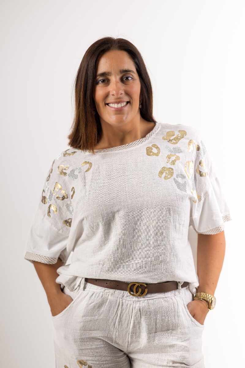 Blusa 100% lino con print dorado Made in italy 