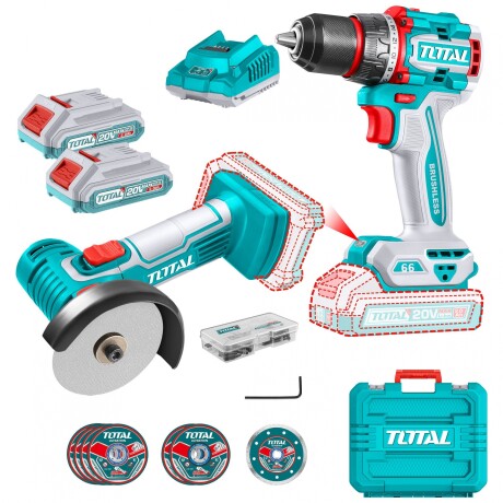 Kit Línea 20v: Mini Amoladora + Atornillador Sin Carbones, 2 Baterías Kit Línea 20v: Mini Amoladora + Atornillador Sin Carbones, 2 Baterías