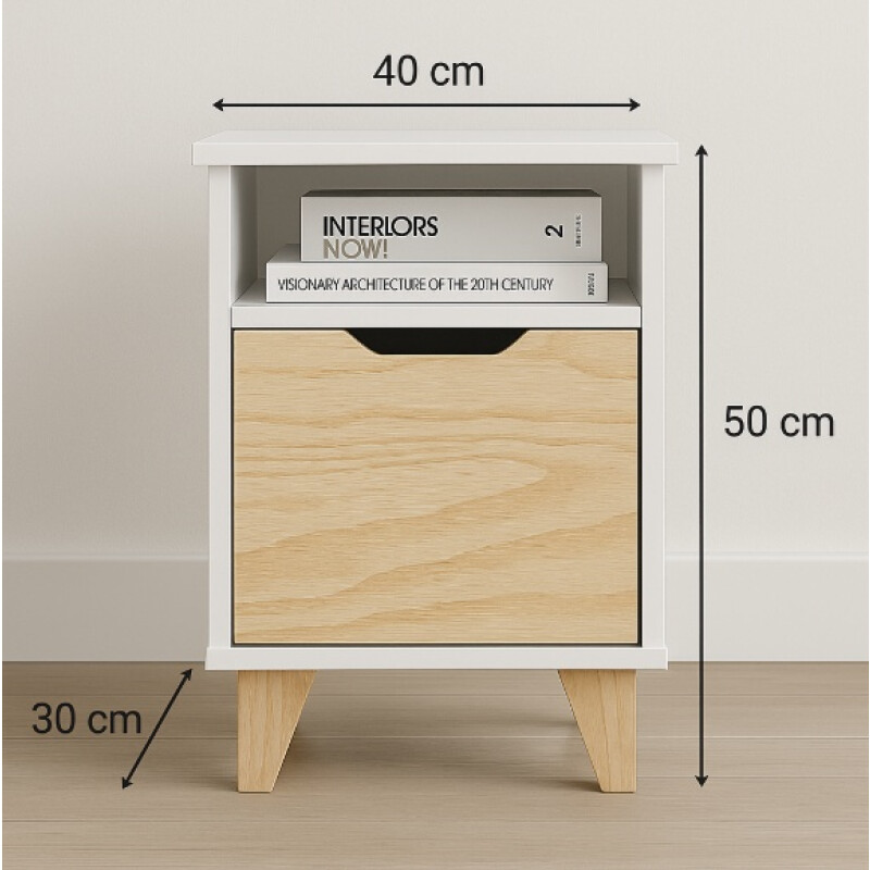 Mesas De Luz Melaminico 18mm Madera Nórdica Dormitorio Blanco