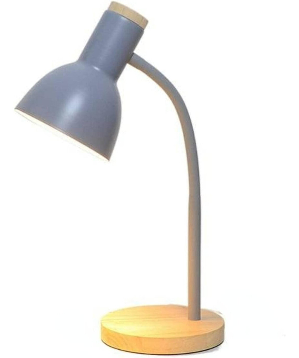 Lampara De Escritorio Portatil Nordica Con Madera Vintage - Gris 