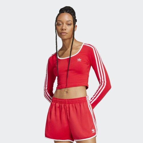 Remera Adidas Adicolor 3 Rayas Crop Rojo