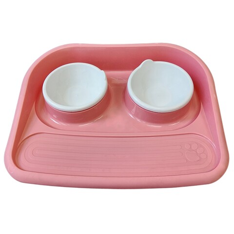 Bandeja Comedero Bebedero Antiderrame Mascotas Comida Agua Variante Color Rosa