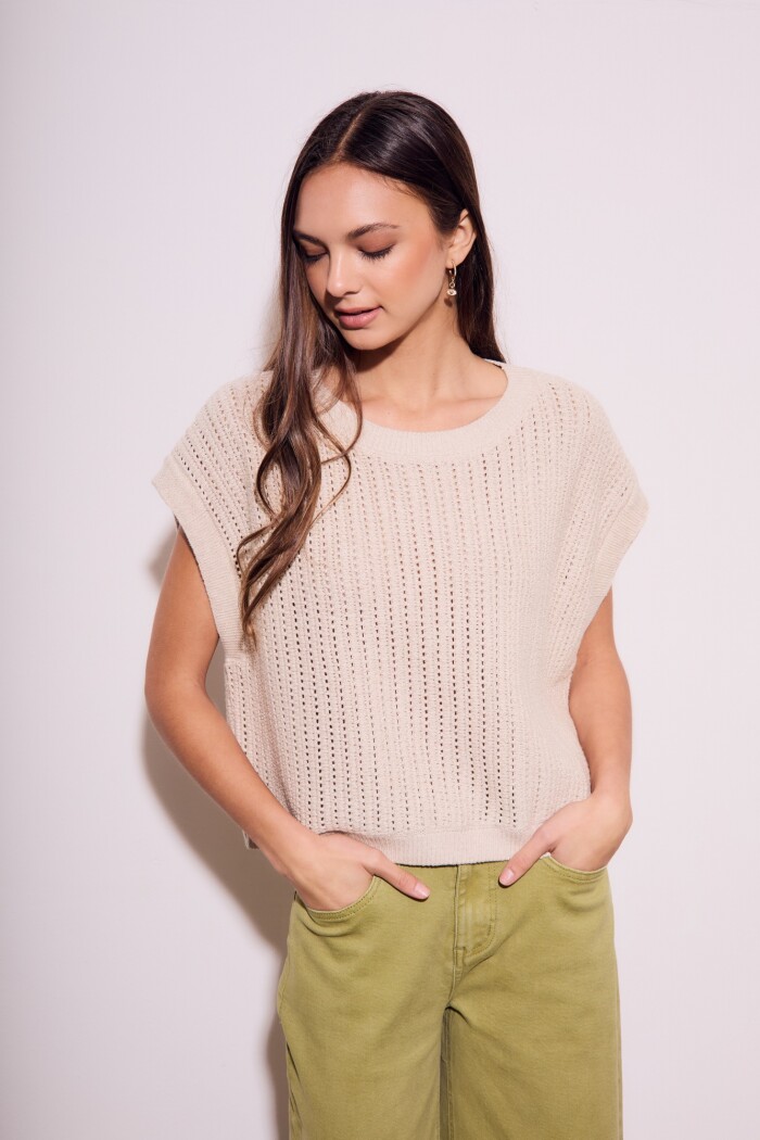 Chaleco Lurex Beige Melange