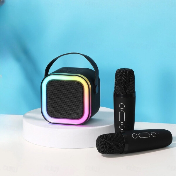 Mini Parlante Karaoke Bluetooth RGB Con 2 Micrófonos K-12 Color Variante Negro