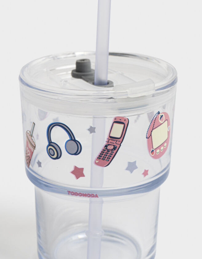 Artículos cocina Vaso De Vidrio Estampado Con Sorbete Y Manija - Combinacion Multicolor
