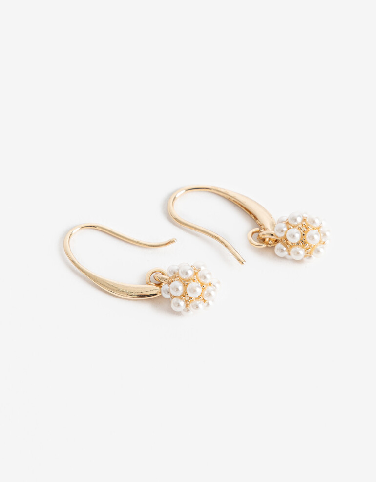 Aros Colgantes Cortos Perlas Aros Colgantes Con Perlitas - Dorado