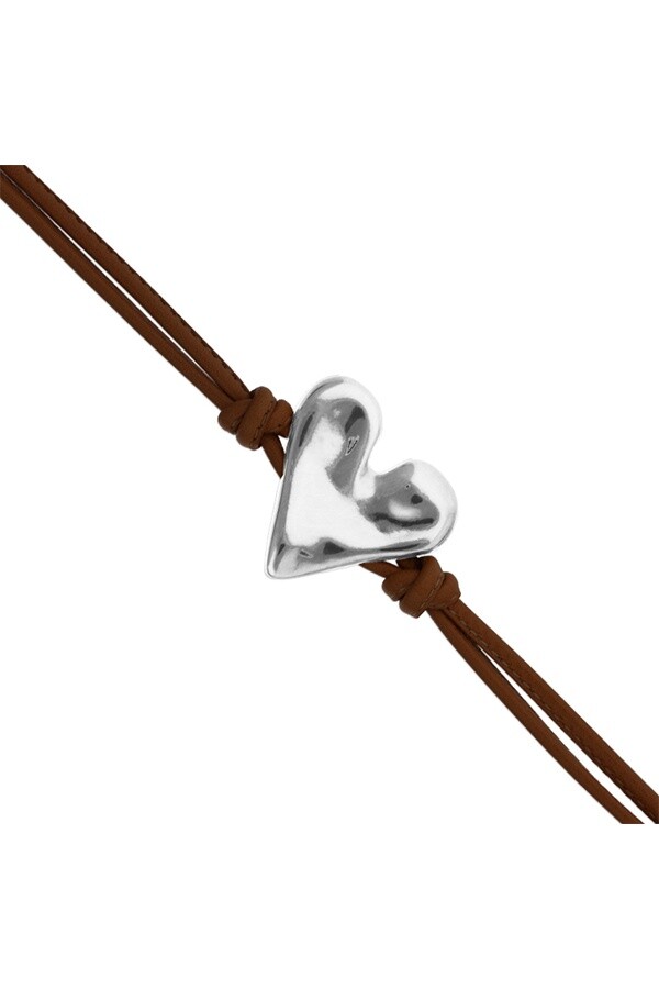 PULSERA DE CUERO NEGRO CON DETALLE DE CORAZÓN BAÑADO EN PLATA DE LEY Pulsera