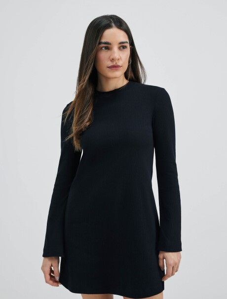 VESTIDO CORTO EN TELA ACANALADA NEGRO