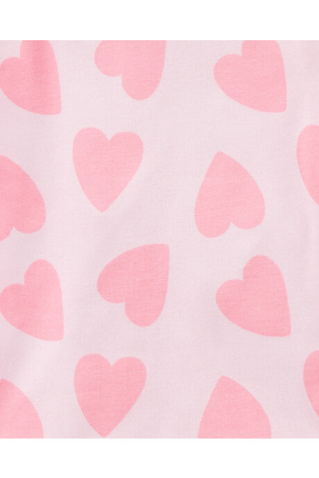 Pijama cuatro piezas de algodón, dos remeras, short y pantalón, diseño corazones Sin color
