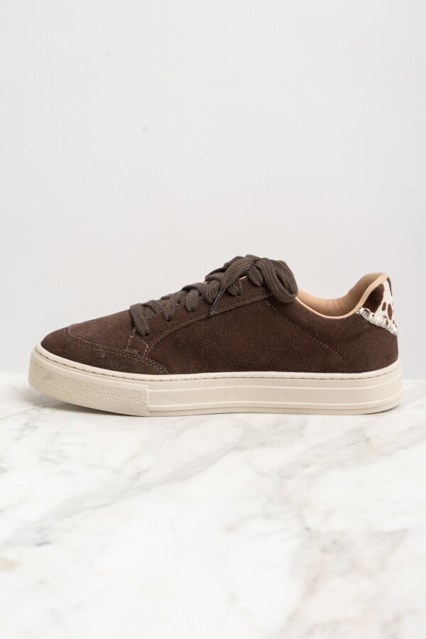 Zapatilla Gamuza Animal Print Vaca Marron