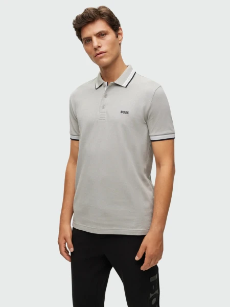 BOSS -Remera polo de algodón, regular fit, PAUL CURVED Gris