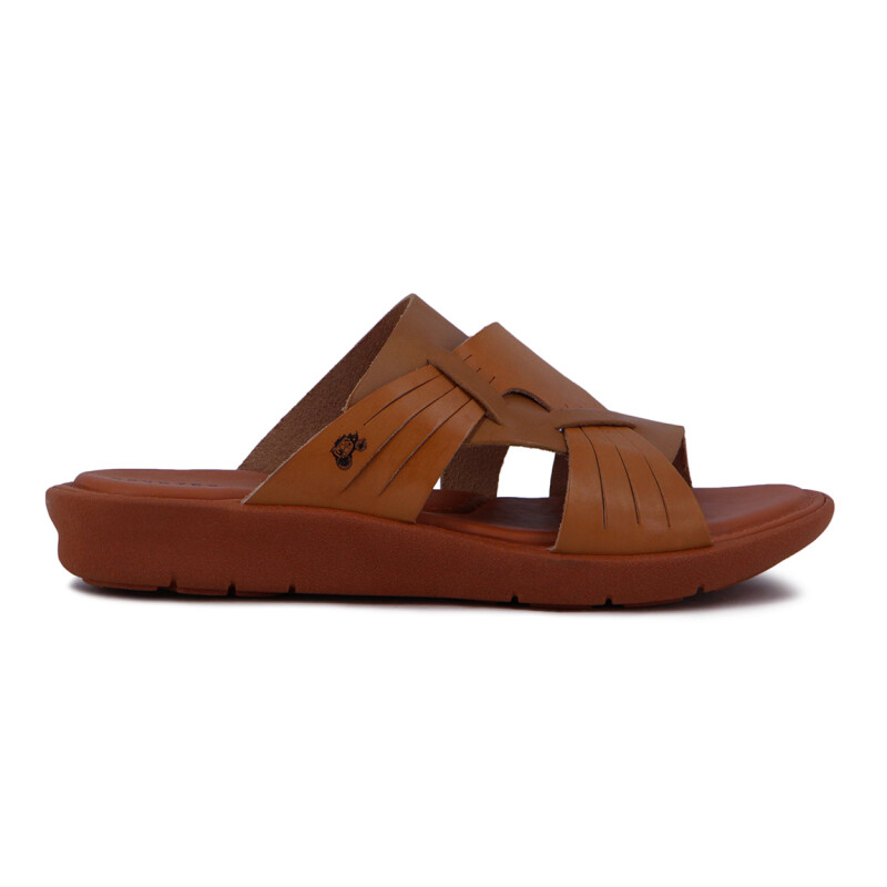 Sandalia Casual De Cuero Mujer Country Tira Ancha Nuez-ambar