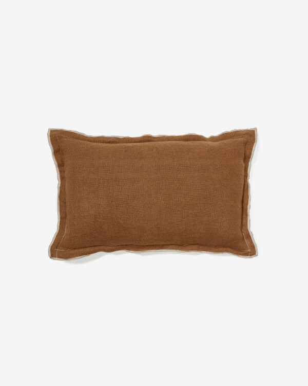 Almohadón Sagi de lino de lino beige y marrón 30 x 50 cm