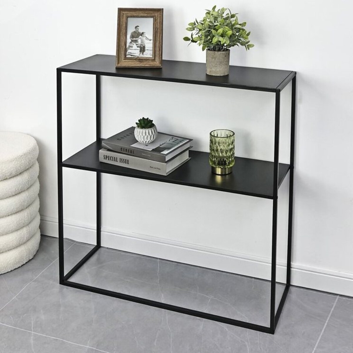 CONSOLA 2 NIVELES 78X27X78CM METAL NEGRO 