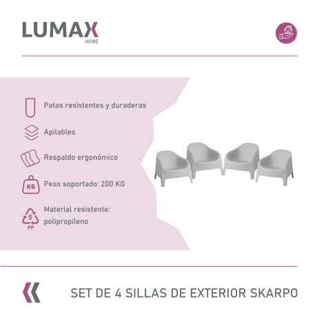 Set de 4 Sillas Plastico Skarpo Jardin Gris