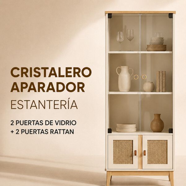 Cristalero ComboHome Rattan Estantes 2 Puertas 180cm Calidad Blanco 1
