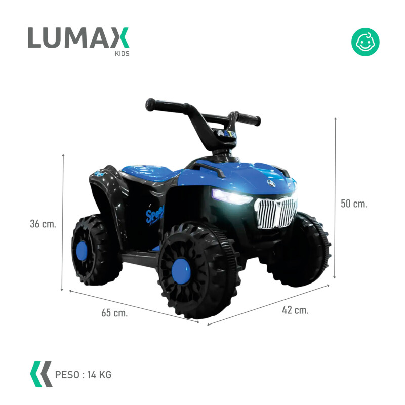 Cuatriciclo a Batería Lumax con Música y luces Azul