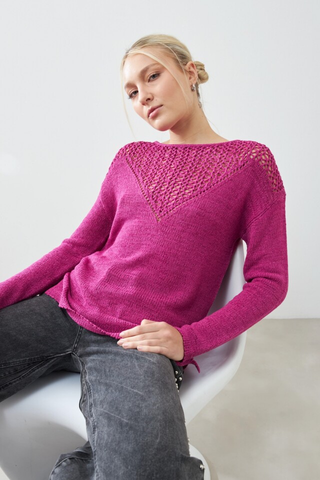Sweater cinta calado fucsia