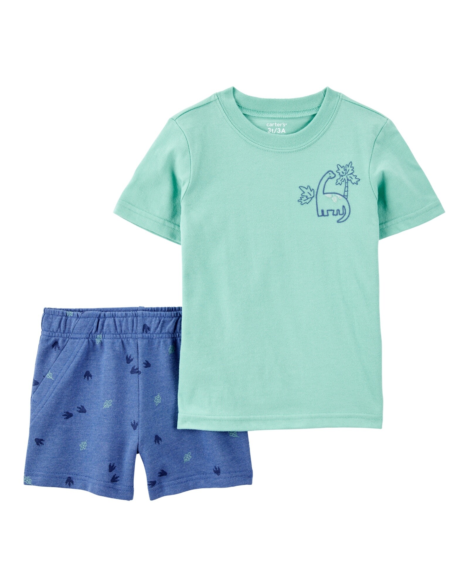 Set dos piezas de algodón, short y remera, diseño dino Sin color