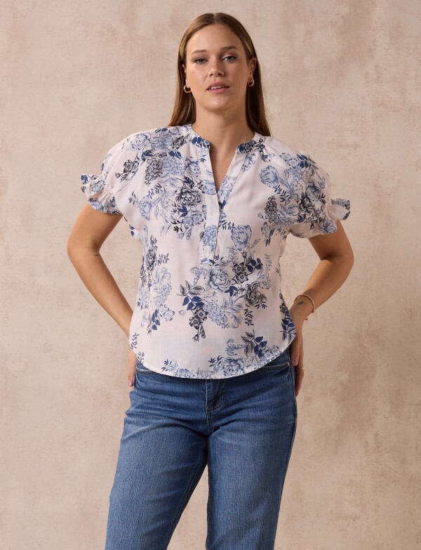 Blusa Frunce Espalda BLANCO/AZUL