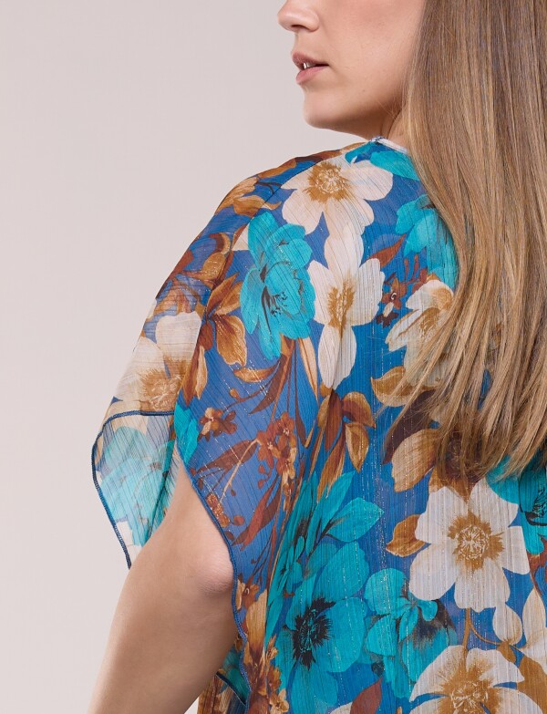 Blusa Gasa Estampada Floral Con Lúrex AZUL/MULTI