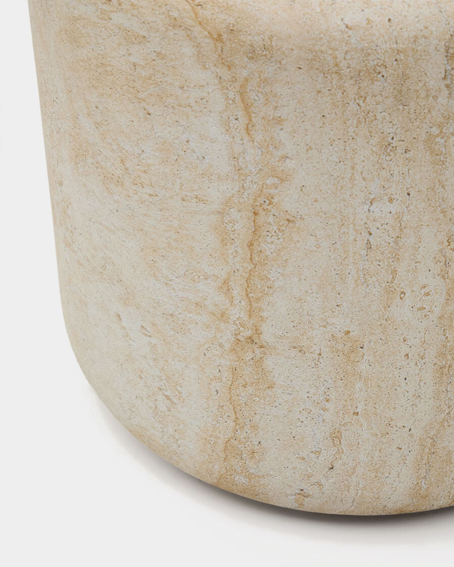 Mesa auxiliar Drasi de cemento con acabado efecto travertino Ø46 cm