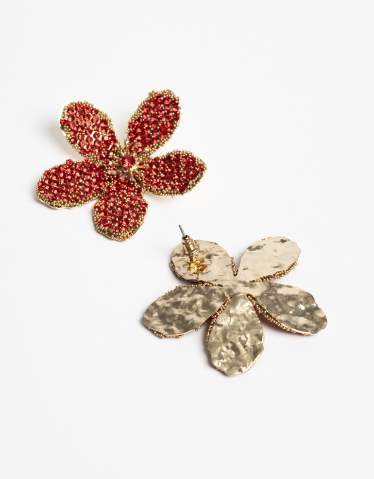 Aros Pasantes Strass Aros Pasantes Flor Strass - Rojo Medio