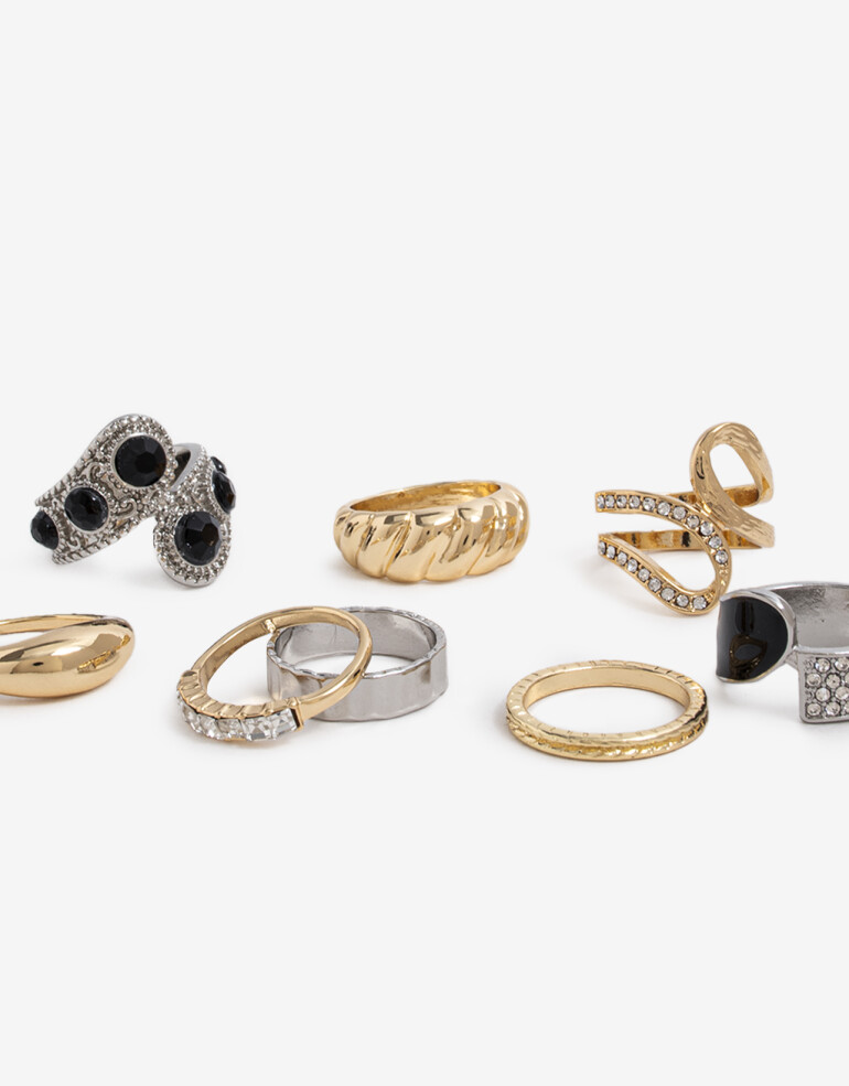 Sets Anillos Strass Sets 8 Anillos - Combinacion Bicolor