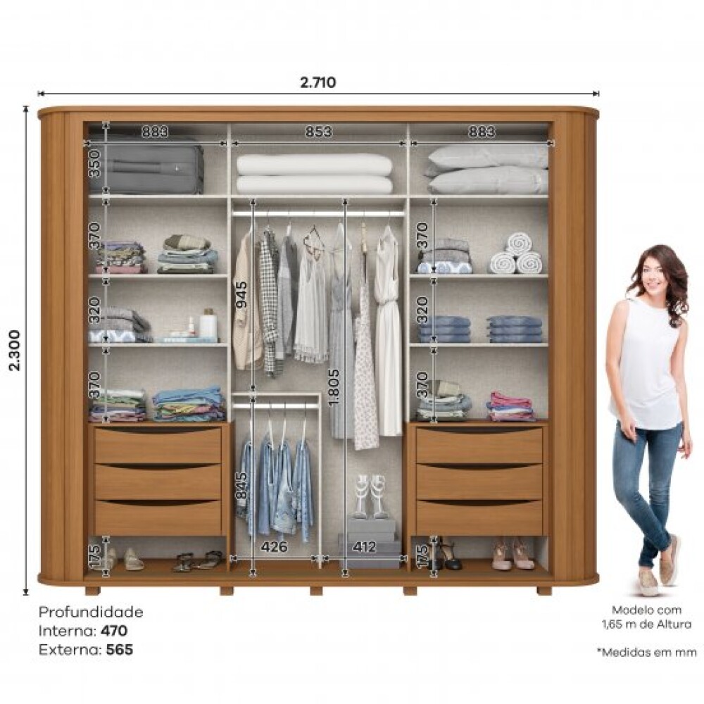 ROPERO MOZATTE 2 PUERTAS 6 CAJONES INTERNOS CON ESPEJO GUARDARROPA CLOSET ARMARIO CANELA