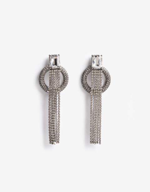 Aros Colgantes Largos Strass Aros Colgantes Largos, Statement Night - Plateado Rodio