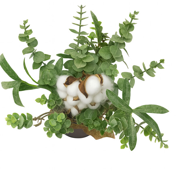 Planta Algodón Decoración Artificial Maceta Balde Metal Color Verde