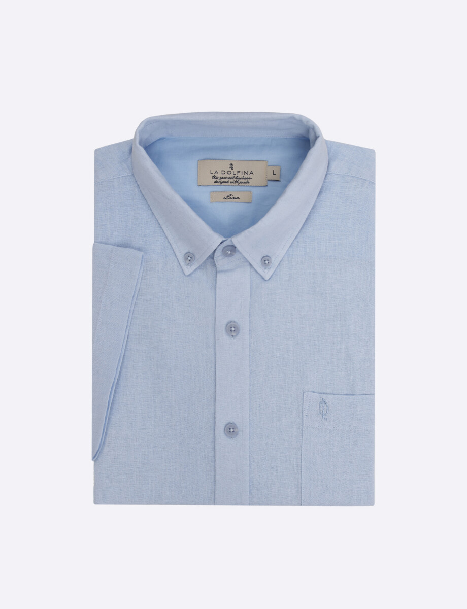 Camisa lino m/c lisa celeste