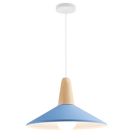 Lampara Colgante Metal Nordica Plato Deco Simil Madera Led Azul