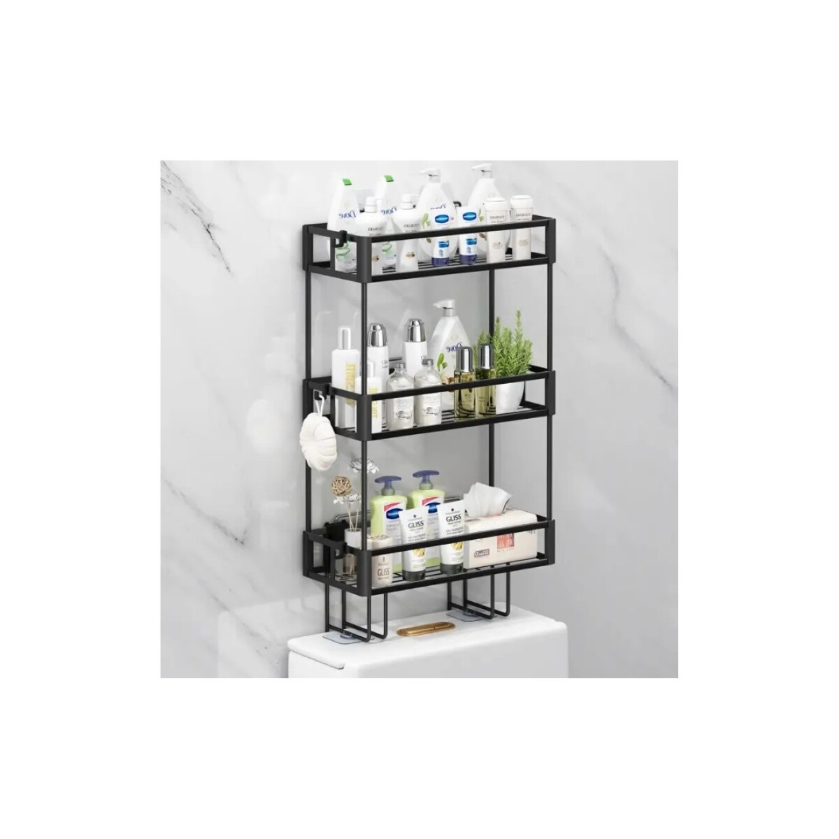ORGANIZADOR PARA BAÑO METALICO 34X15X60CM - NEGRO 
