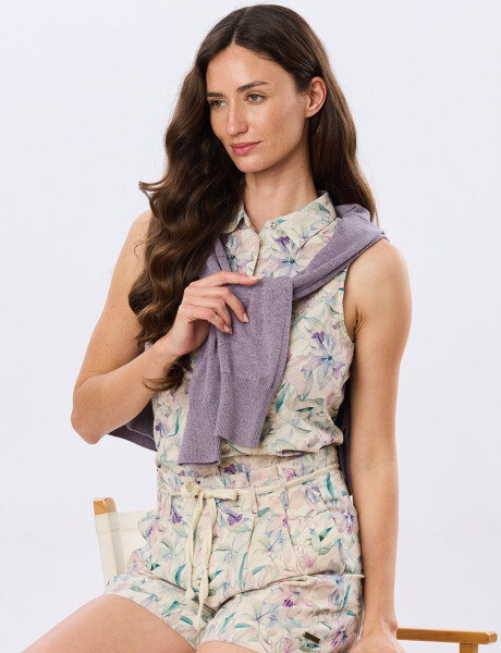 CAMISA DE LINO ESTAMPADA Lila
