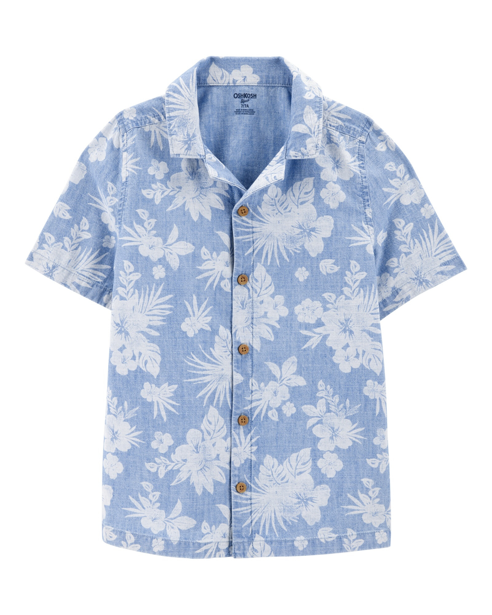 Camisa de algodón, manga corta, diseño tropical Sin color