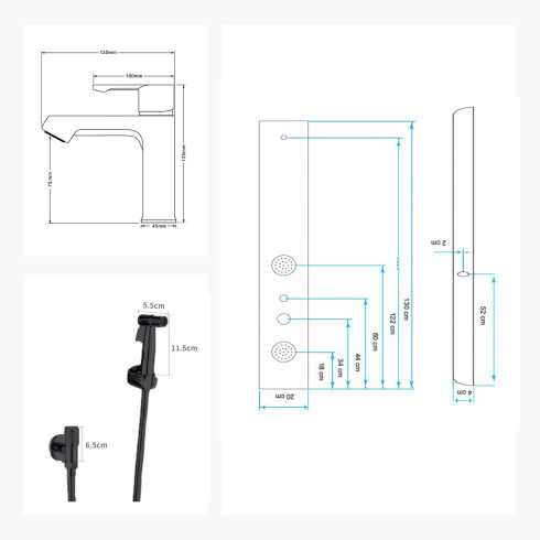 JUEGO DE GRIFERIA PANEL DE DUCHA LAVATORIO BAJO Y DUCHA HIGIENICA AGUA FRIA 000