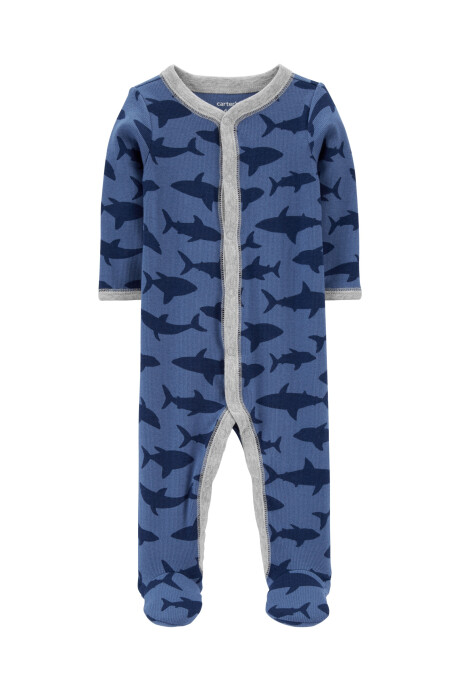 Pijama una pieza de algodón con pie, diseño tiburones Sin color