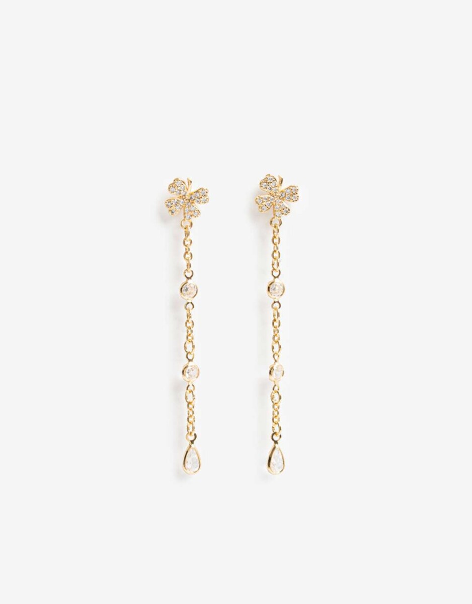 Aros Largos Trébol Bañado En Oro - Dorado 