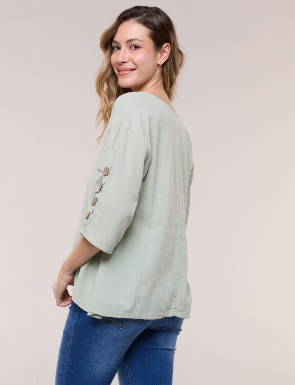 Blusa Algodon Botones VERDE CLARO
