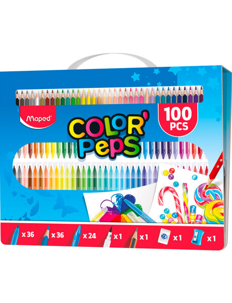 Maletín artístico Maped Color Peps 100 piezas lápices crayones goma sacapuntas Maletín artístico Maped Color Peps 100 piezas lápices crayones goma sacapuntas