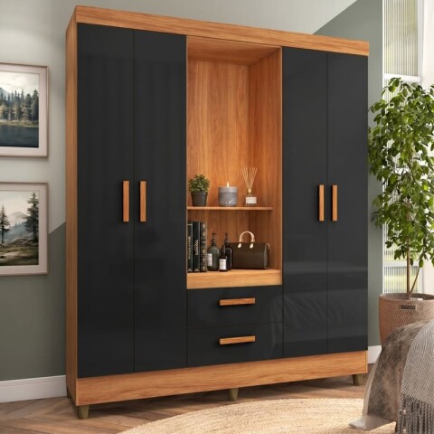 Ropero 4 Puertas Sin Espejo Cinamomo Negro 150 x 181 x 40 cm Ropero 4 Puertas Sin Espejo Cinamomo Negro 150 x 181 x 40 cm