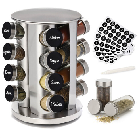 Especiero Giratorio 16 Frascos Vidrio Para Condimentos Cocina Acero Inoxidable Imback Especiero Giratorio 16 Frascos Vidrio Para Condimentos Cocina Acero Inoxidable Imback