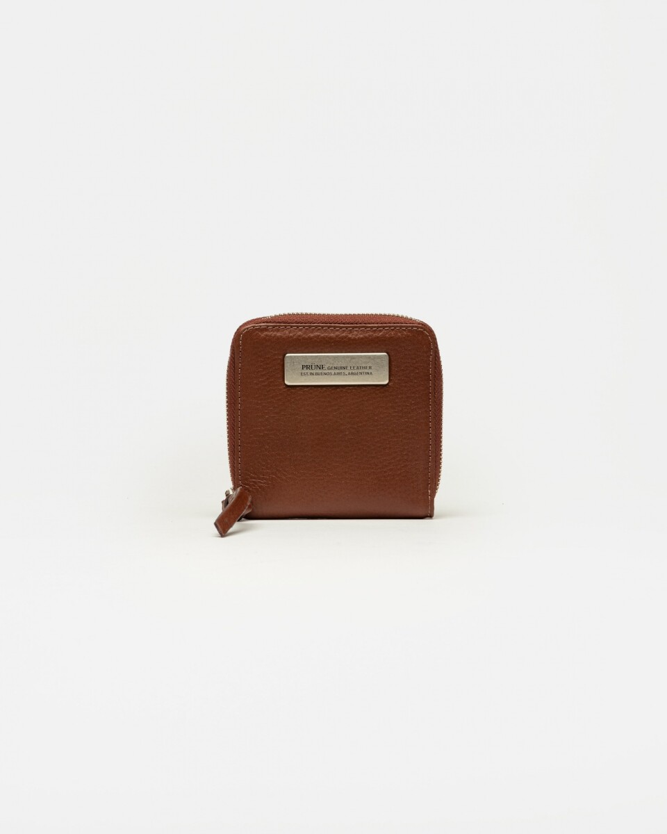 Billetera Con Cierre New Mia Floater Waxy - Tabaco 