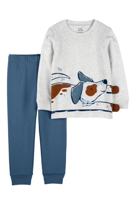 Set dos piezas de algodón, pantalón y remera, diseño perro Set dos piezas de algodón, pantalón y remera, diseño perro