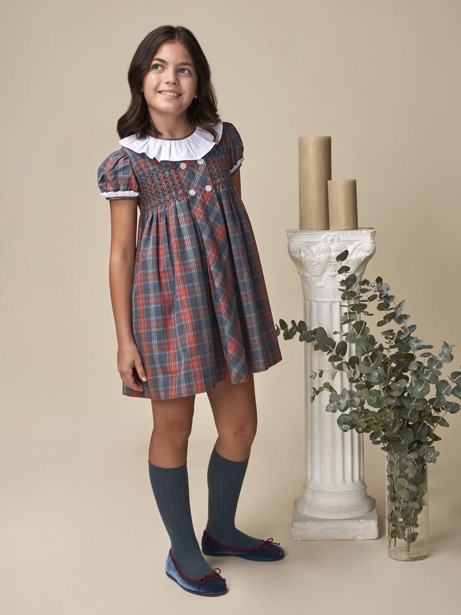 Vestido Cuadro Tartan Azul Pato