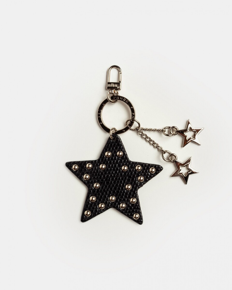 Llavero Kenia En Cuero Grabado Croco Snake Bitono - Negro 