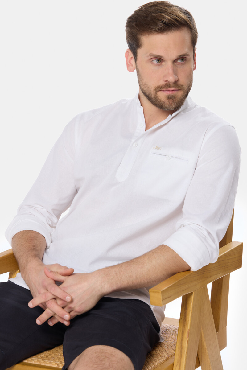 CAMISA DE LINO CUELLO MAO - Blanco 